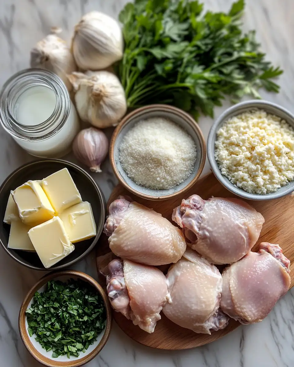 Garlic Butter Bliss: Indulge in Chicken Thighs with Parmesan Cream Sauce 4 Ingredients for Garlic Butter Bliss: Indulge in Chicken Thighs with Parmesan Cream Sauce