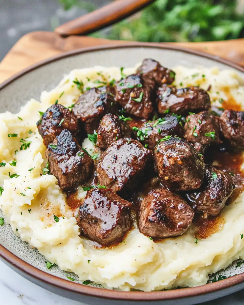 Sizzling Garlic Butter Steak Bites Meet Creamy Cheesy Mashed Potatoes - Featured Image