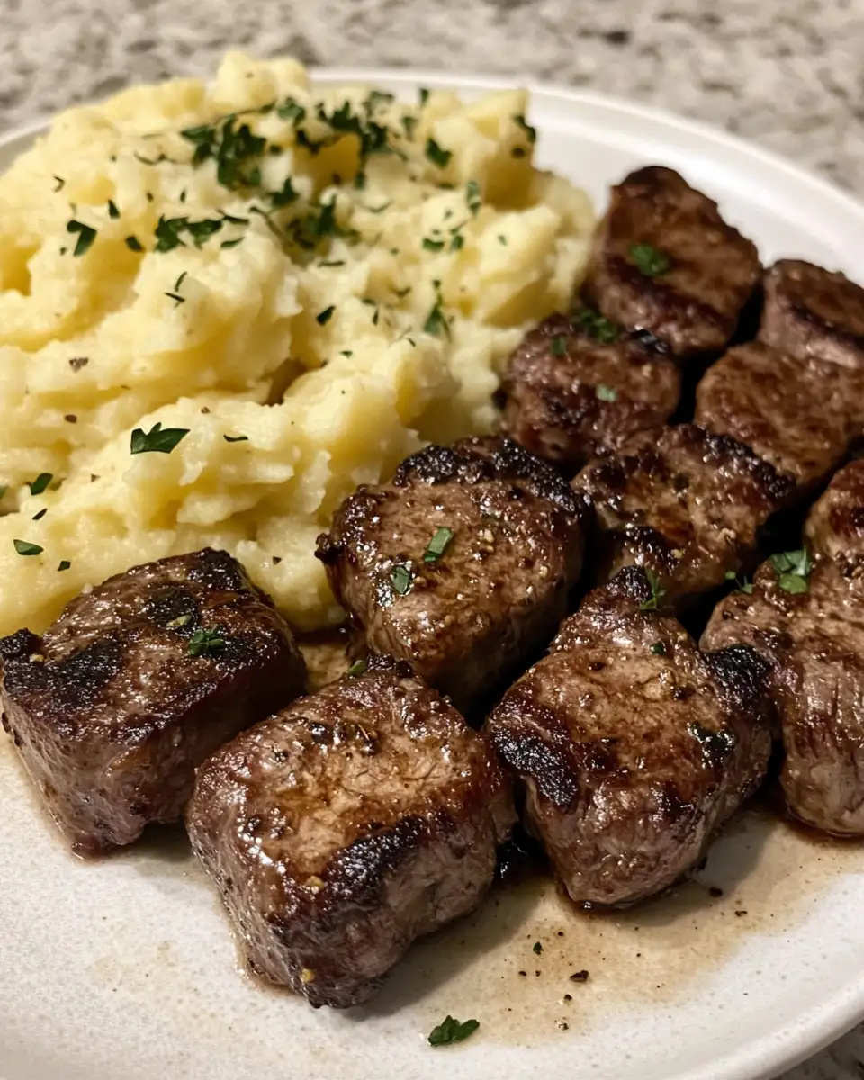 Sizzling Garlic Butter Steak Bites Meet Creamy Cheesy Mashed Potatoes 6 Final dish - Sizzling Garlic Butter Steak Bites Meet Creamy Cheesy Mashed Potatoes