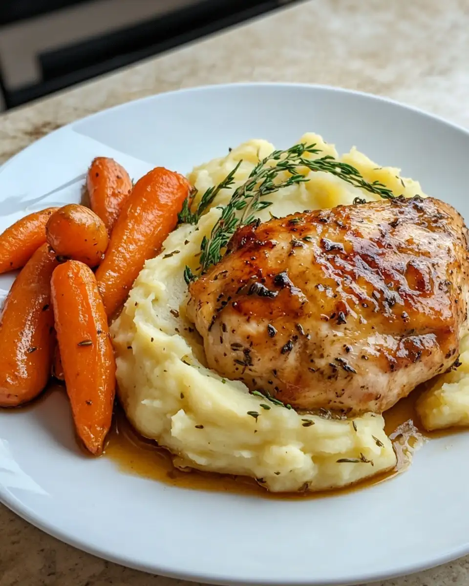 Final dish - Savor the Flavor: Garlic Herb Chicken with Mashed Potatoes and Glazed Carrots