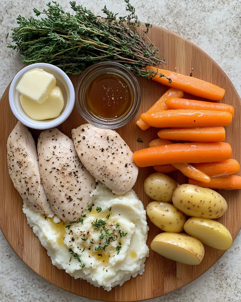 Ingredients for Savor the Flavor: Garlic Herb Chicken with Mashed Potatoes and Glazed Carrots