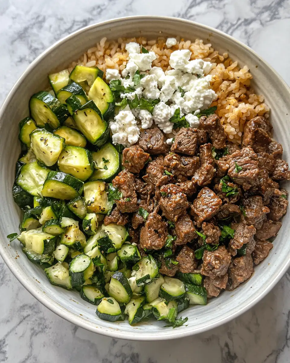 Savor the Mediterranean: Greek-Style Beef and Zucchini Rice Bowl Delight 6 Final dish - Savor the Mediterranean: Greek-Style Beef and Zucchini Rice Bowl Delight
