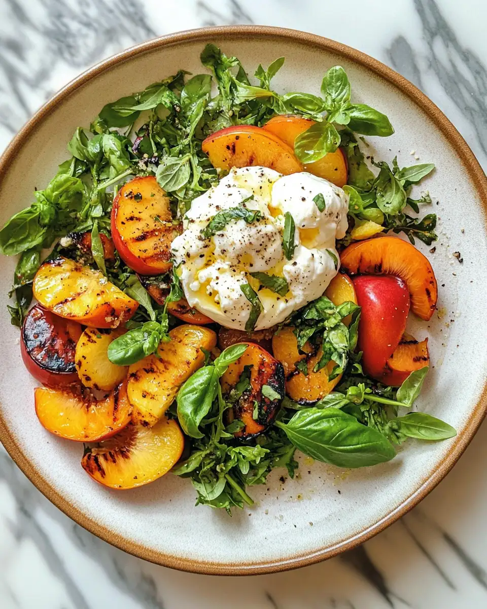 Savor Summer Bliss with Grilled Peach & Burrata Salad 6 Final dish - Savor Summer Bliss with Grilled Peach & Burrata Salad