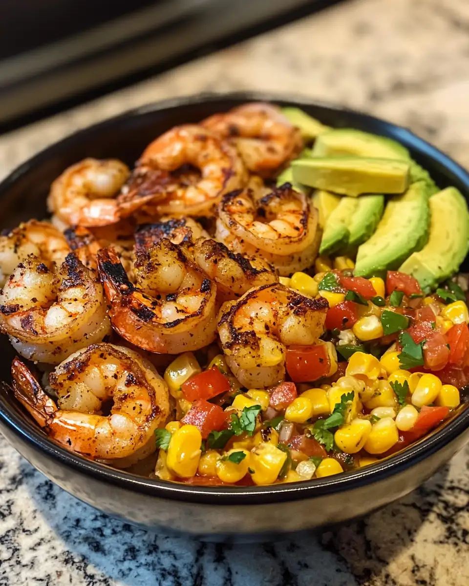 Final dish - Savor the Flavor: Grilled Shrimp Bowl with Avocado Corn Salsa Recipe