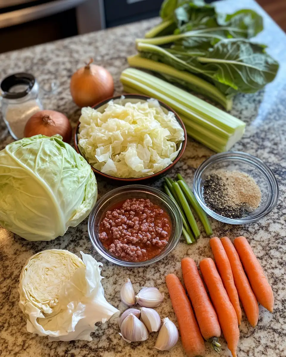 Cozy Up with a Bowl of Hearty Cabbage Soup with Ground Beef 4 Ingredients for Cozy Up with a Bowl of Hearty Cabbage Soup with Ground Beef