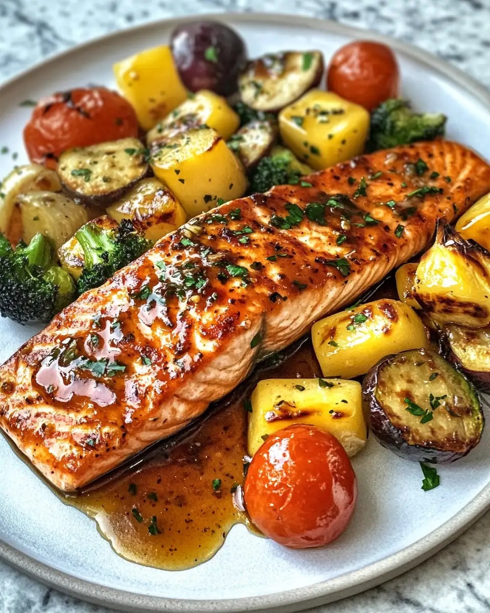 Final dish - Sizzle and Spice: Hot Honey Glazed Salmon with Garlic Butter Veggies Delight