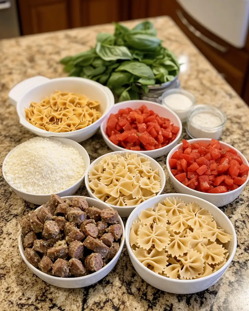 Savor the Flavor: Italian Sausage Meets Bow Tie Pasta Perfection 4 Ingredients for Savor the Flavor: Italian Sausage Meets Bow Tie Pasta Perfection