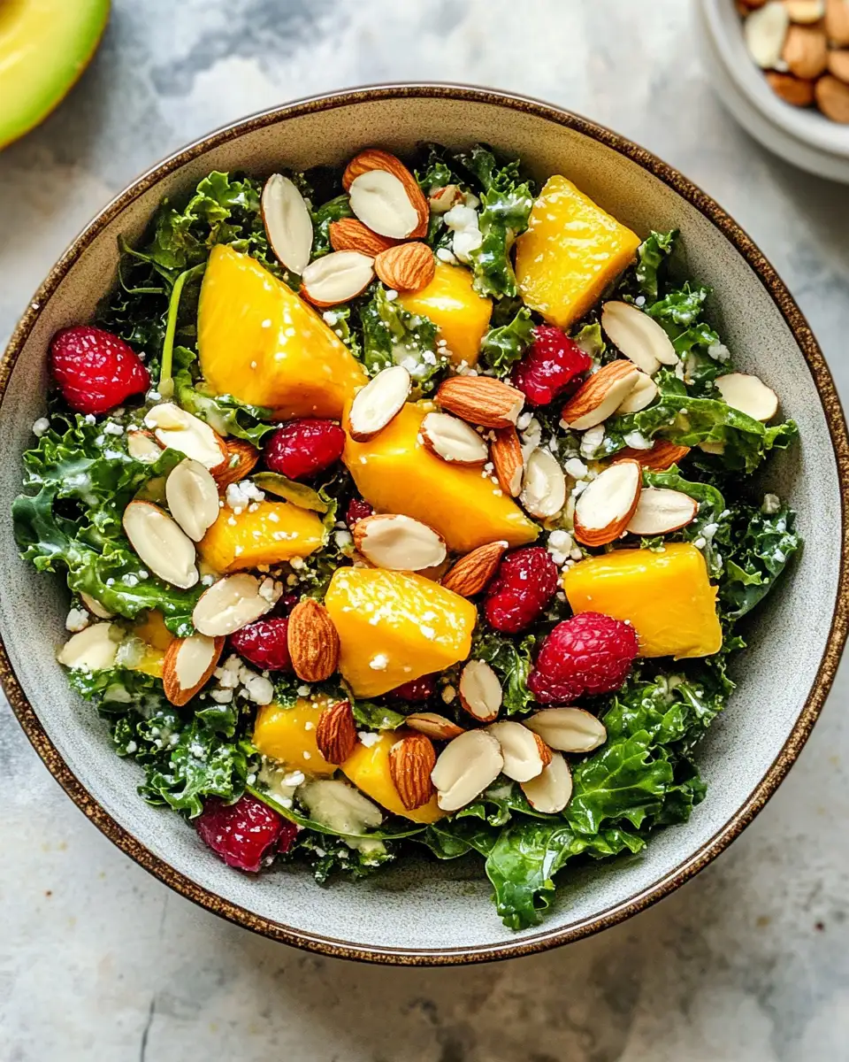 Tantalize Your Taste Buds with Kale Salad Featuring Mango, Almonds, and White Balsamic Dressing - Featured Image