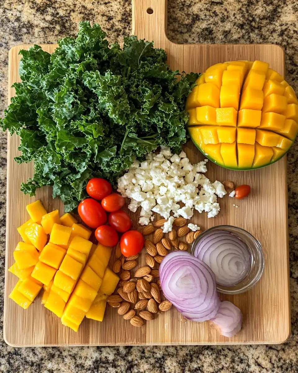 Tantalize Your Taste Buds with Kale Salad Featuring Mango, Almonds, and White Balsamic Dressing 3 Ingredients for Tantalize Your Taste Buds with Kale Salad Featuring Mango, Almonds, and White Balsamic Dressing