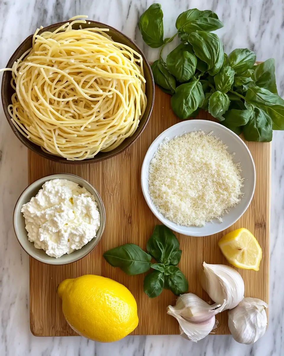 Ingredients for Zesty Lemon Ricotta Pasta: A Creamy Twist on Classic Comfort
