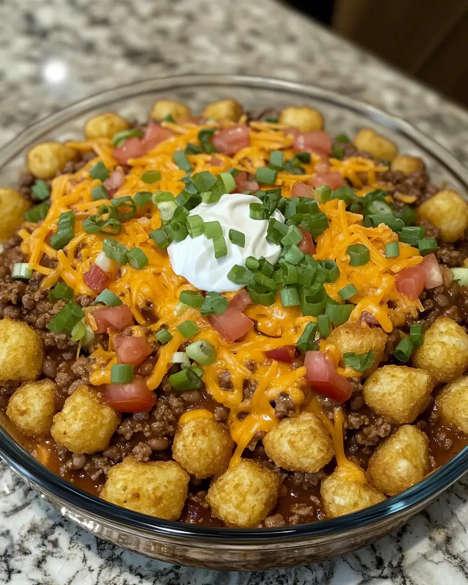 Ultimate Comfort: Loaded Chili Cheese Tater Tot Casserole Delight 4 Ingredients for Ultimate Comfort: Loaded Chili Cheese Tater Tot Casserole Delight