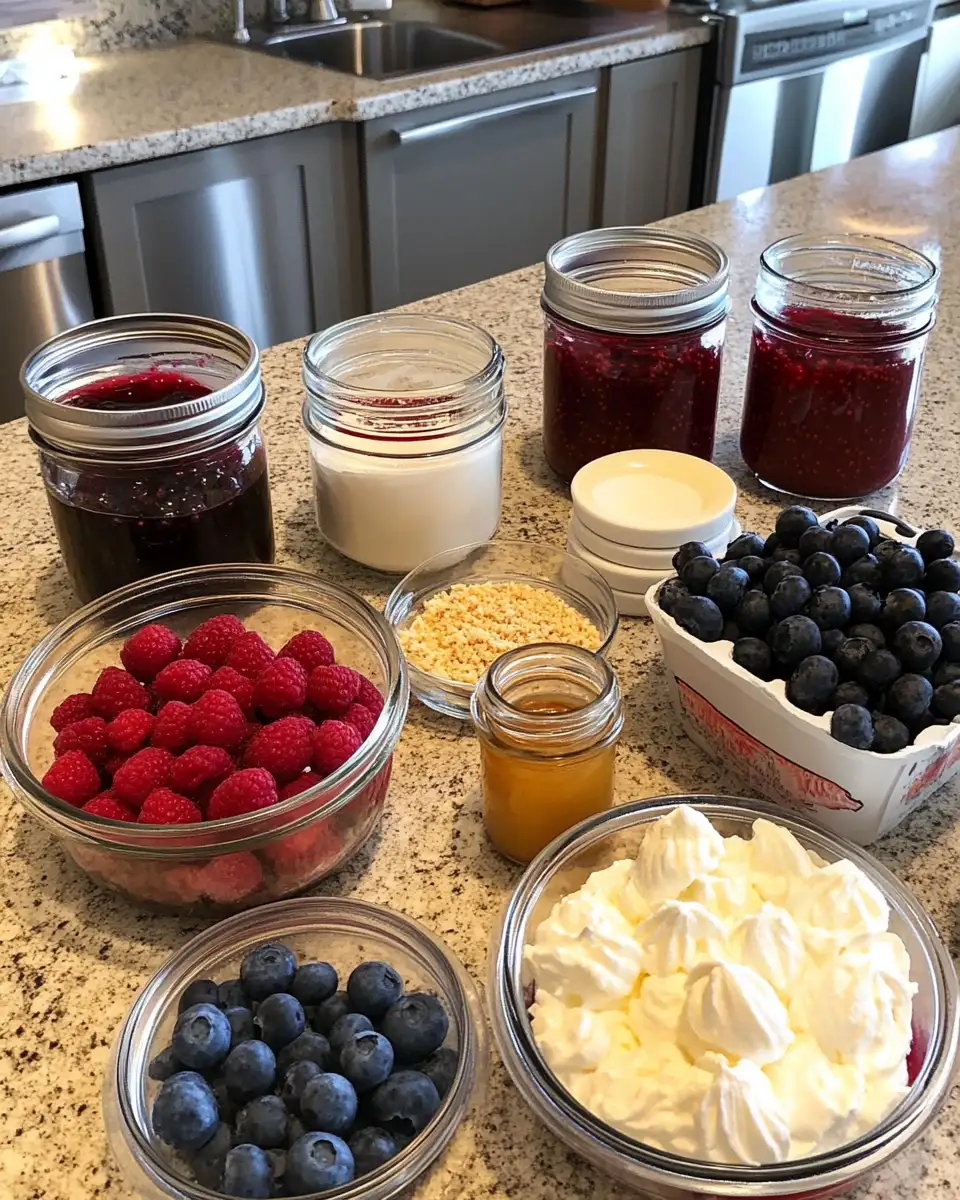 Sweet Indulgence: Mini Cheesecake Jars with Berry Compote Bliss 4 Ingredients for Sweet Indulgence: Mini Cheesecake Jars with Berry Compote Bliss