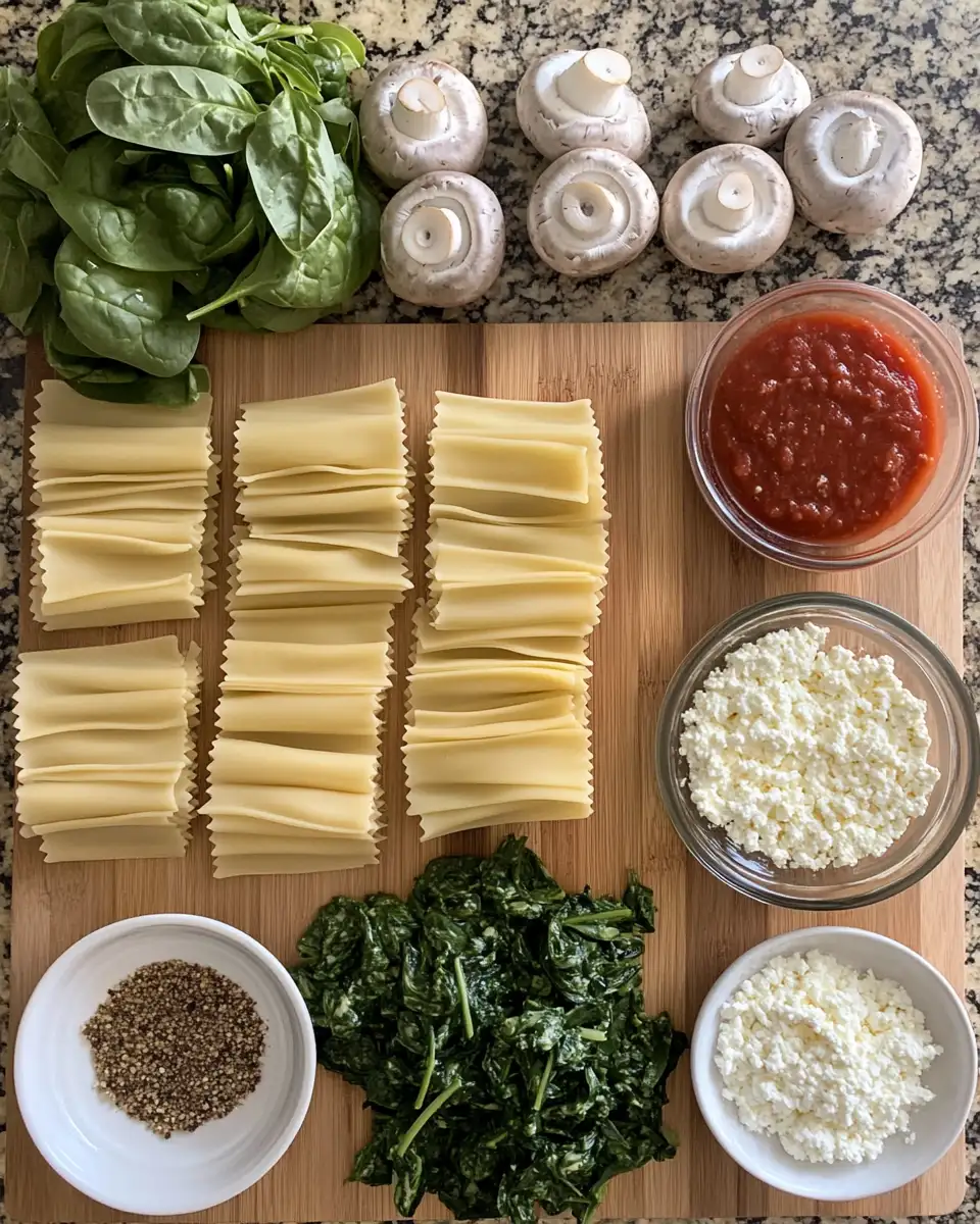 Ingredients for Savor the Flavor: Mushroom and Spinach Lasagna Rolls Delight