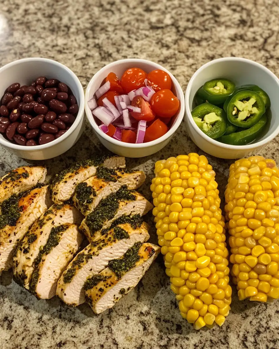 Ingredients for Flavor Fiesta: Pesto Chicken Meets Zesty Corn & Bean Salsa
