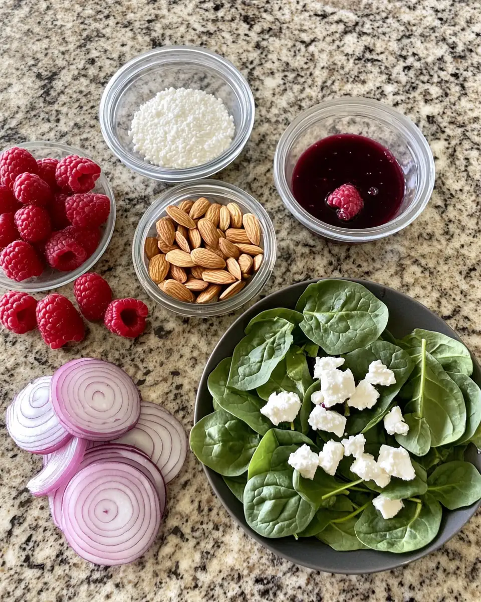 Refreshing Raspberry Spinach Salad: A Burst of Flavor and Freshness 4 Ingredients for Refreshing Raspberry Spinach Salad: A Burst of Flavor and Freshness