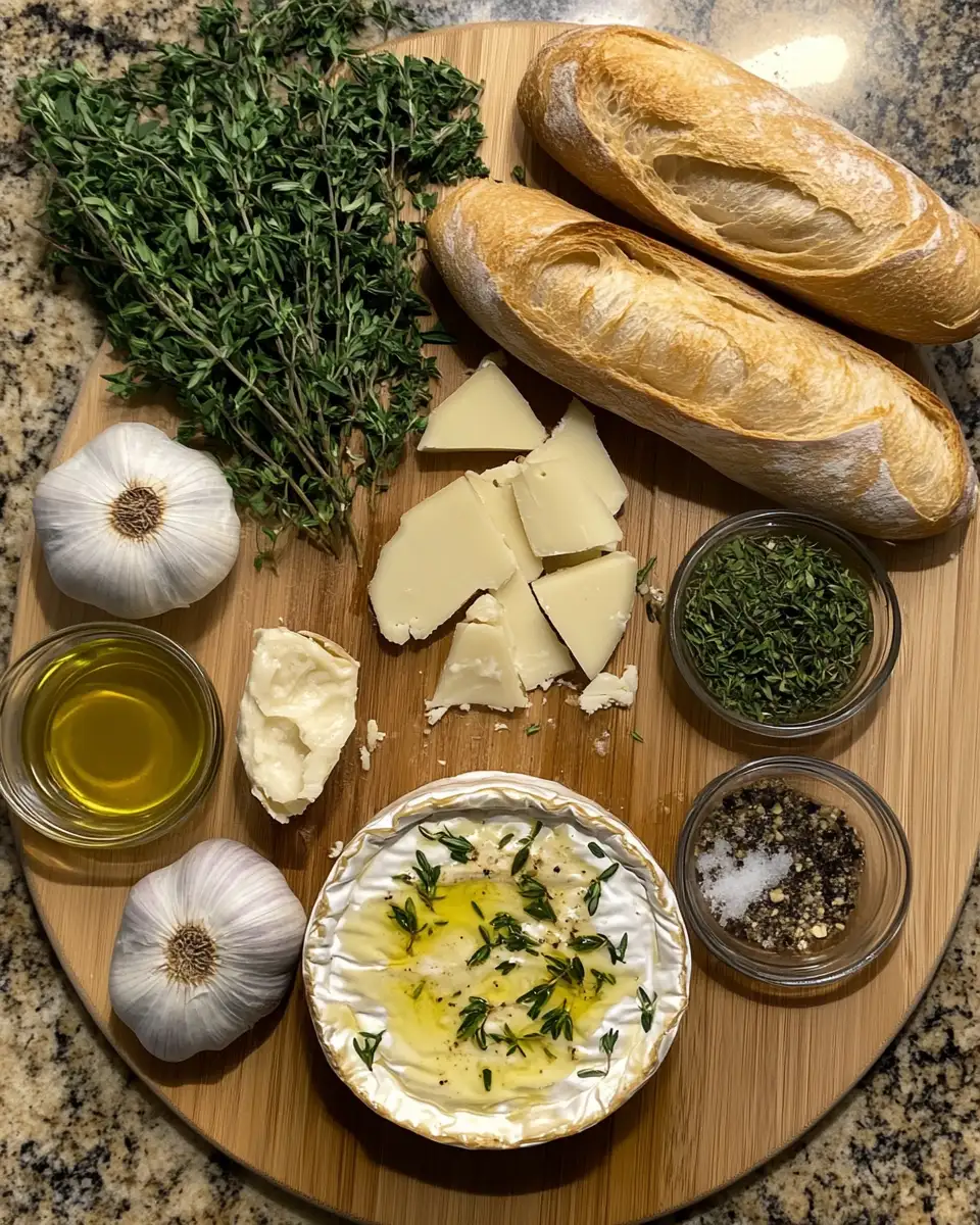 Ingredients for Irresistible Savory Baked Brie with Garlic and Herbs: Your Next Appetizer Obsession