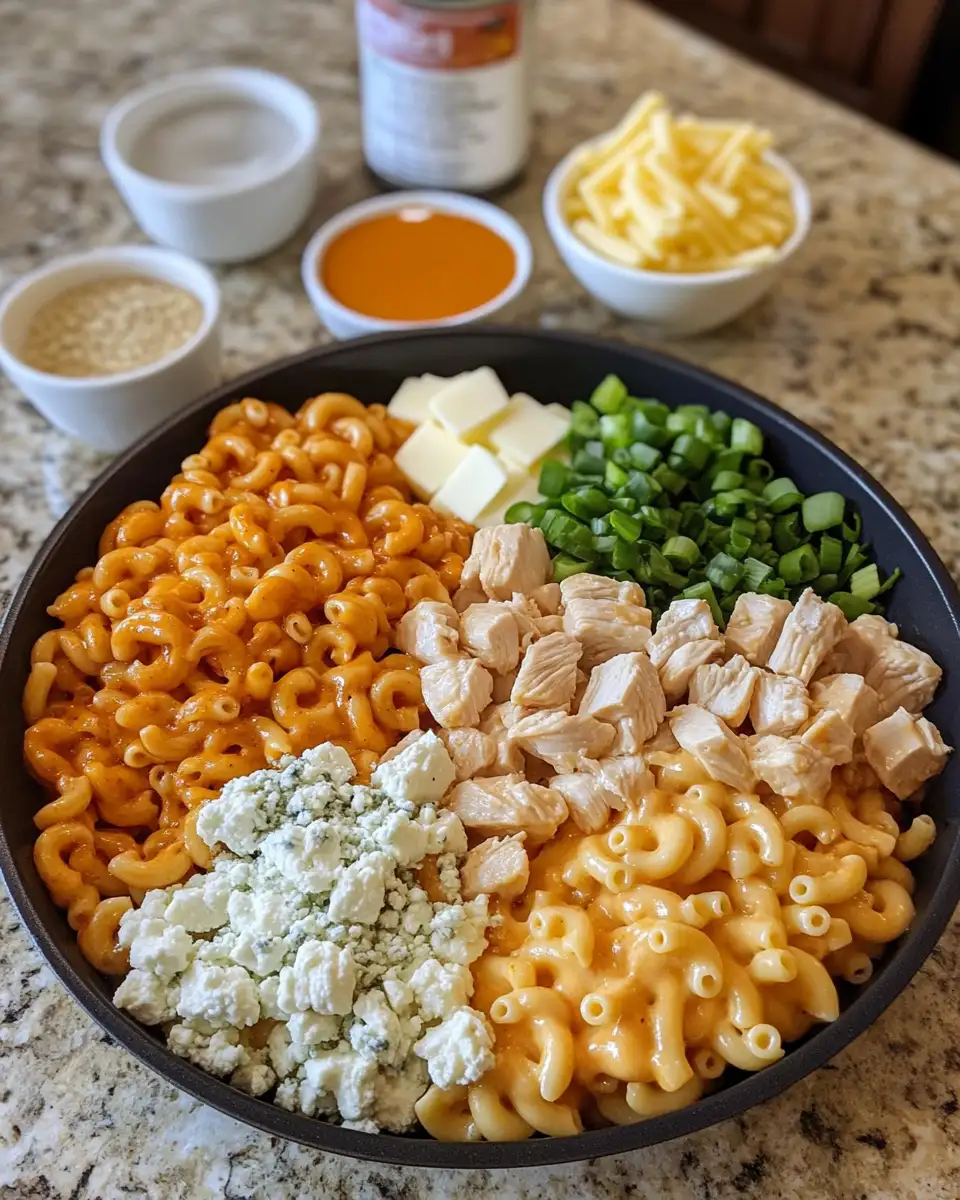 Ingredients for Sizzle and Spice: Irresistible Buffalo Chicken Mac & Cheese Skillet