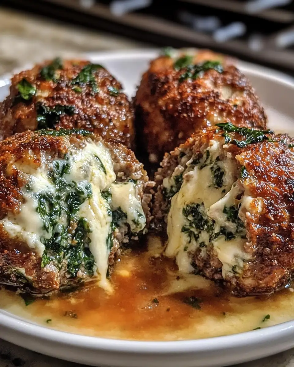 Mouthwatering Spinach Garlic Meatballs Stuffed with Melty Mozzarella - Featured Image