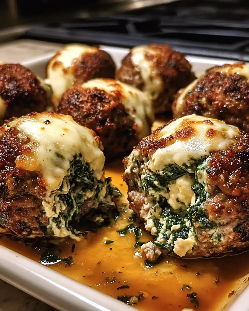 Melt-in-Your-Mouth Spinach Garlic Meatballs Stuffed with Mozzarella Delight - Featured Image