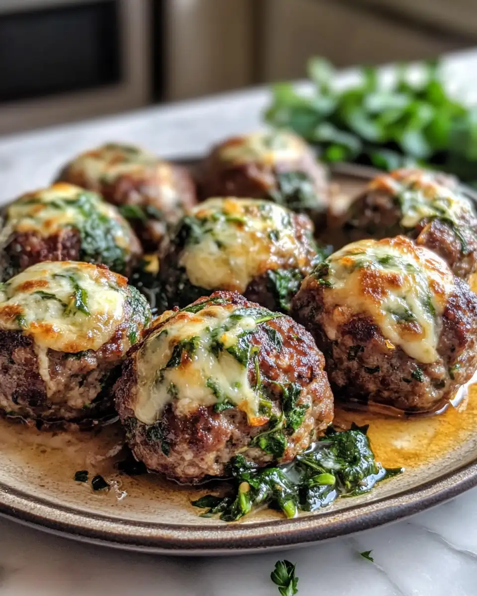 Final dish - Melt-in-Your-Mouth Spinach Garlic Meatballs Stuffed with Mozzarella Delight