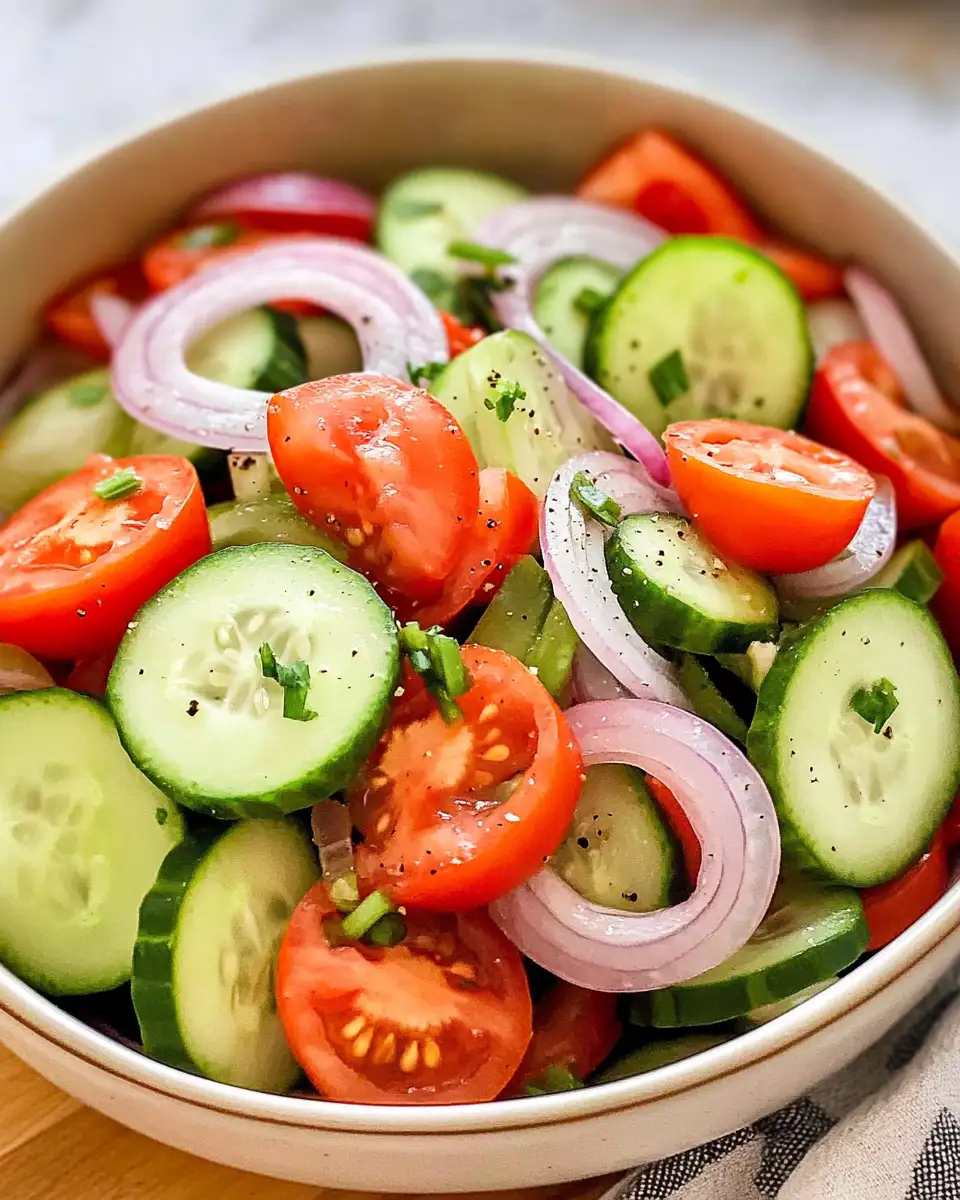 Zesty Flavors Unleashed: Tangy Marinated Cucumbers Onions and Tomatoes Salad Recipe - Featured Image