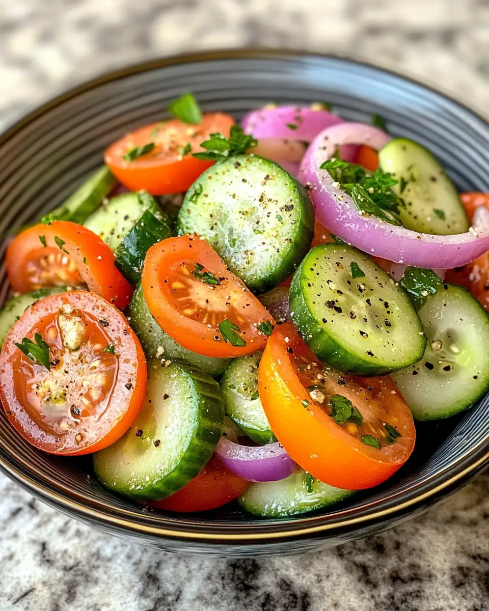 Final dish - Zesty Flavors Unleashed: Tangy Marinated Cucumbers Onions and Tomatoes Salad Recipe