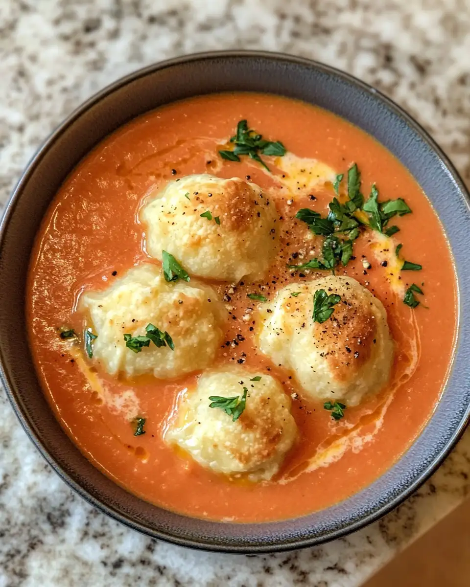 Final dish - Tomato Soup Bliss with Irresistible Cheddar Bay Dumplings