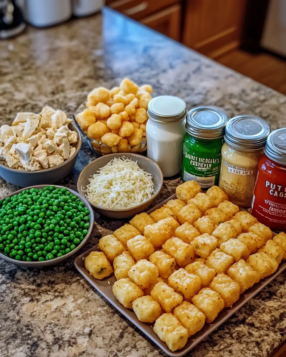 Ingredients for Ultimate Comfort: Chicken Alfredo Tater Tot Casserole Delight
