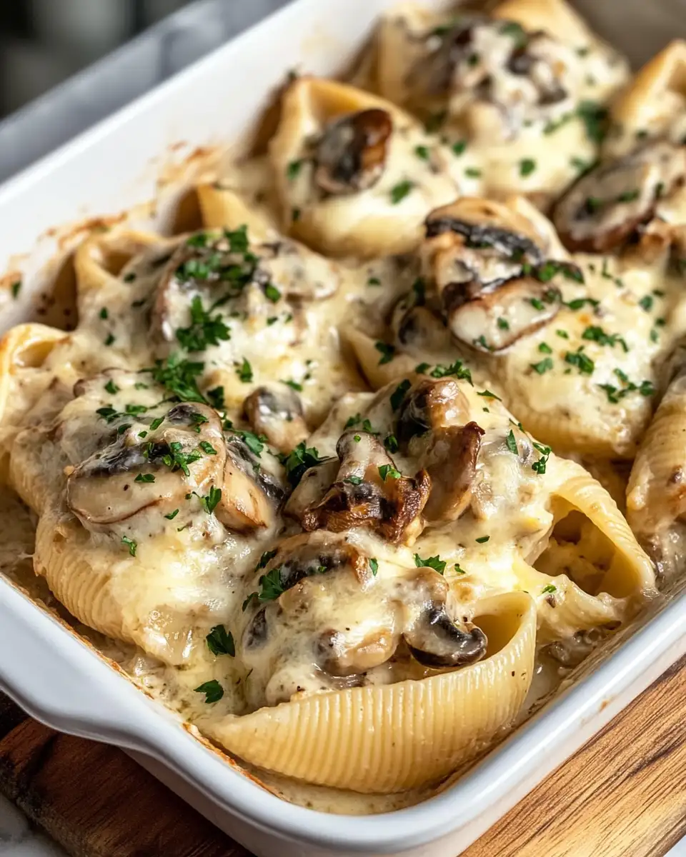 Indulge in Comfort: Creamy Garlic Mushroom Stuffed Shells Delight 6 Final dish - Indulge in Comfort: Creamy Garlic Mushroom Stuffed Shells Delight