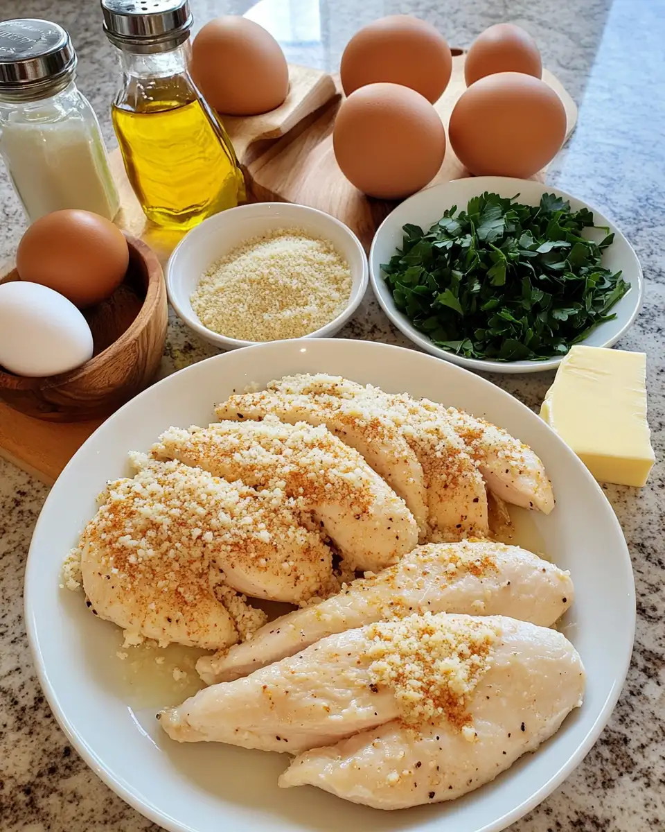 Golden Crunch: Crispy Parmesan Chicken with Rich Garlic Sauce 4 Ingredients for Golden Crunch: Crispy Parmesan Chicken with Rich Garlic Sauce