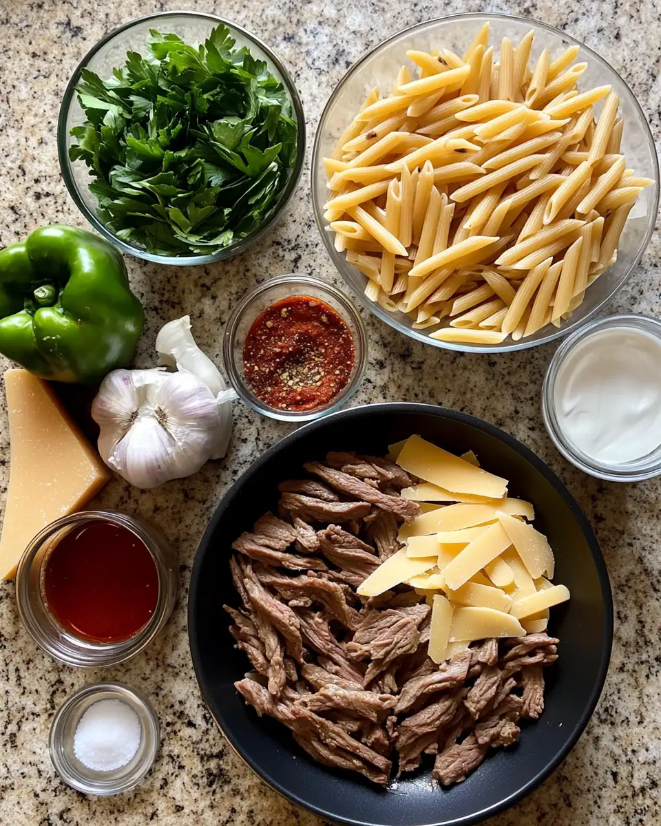 Philly Cheese Steak Pasta: A Delicious Twist on a Classic Favorite 4 Ingredients for Philly Cheese Steak Pasta: A Delicious Twist on a Classic Favorite