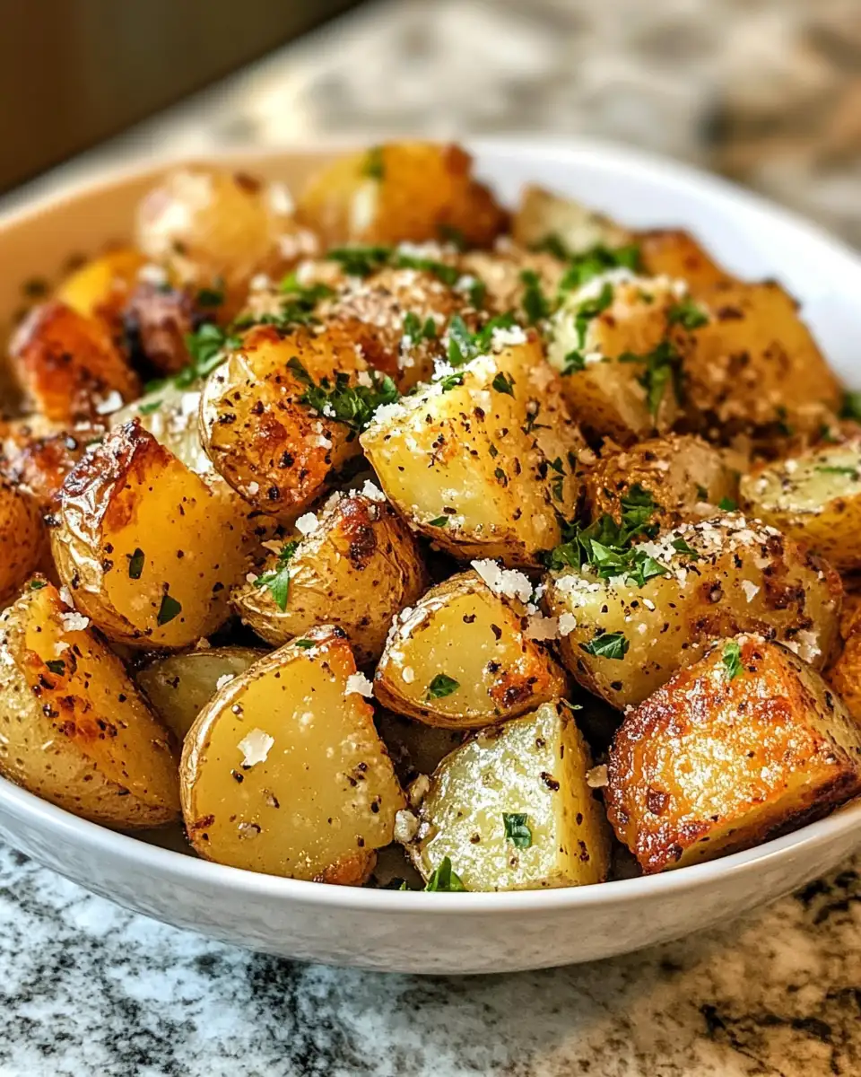 Final dish - Irresistibly Delicious Roasted Garlic Parmesan Potatoes Recipe