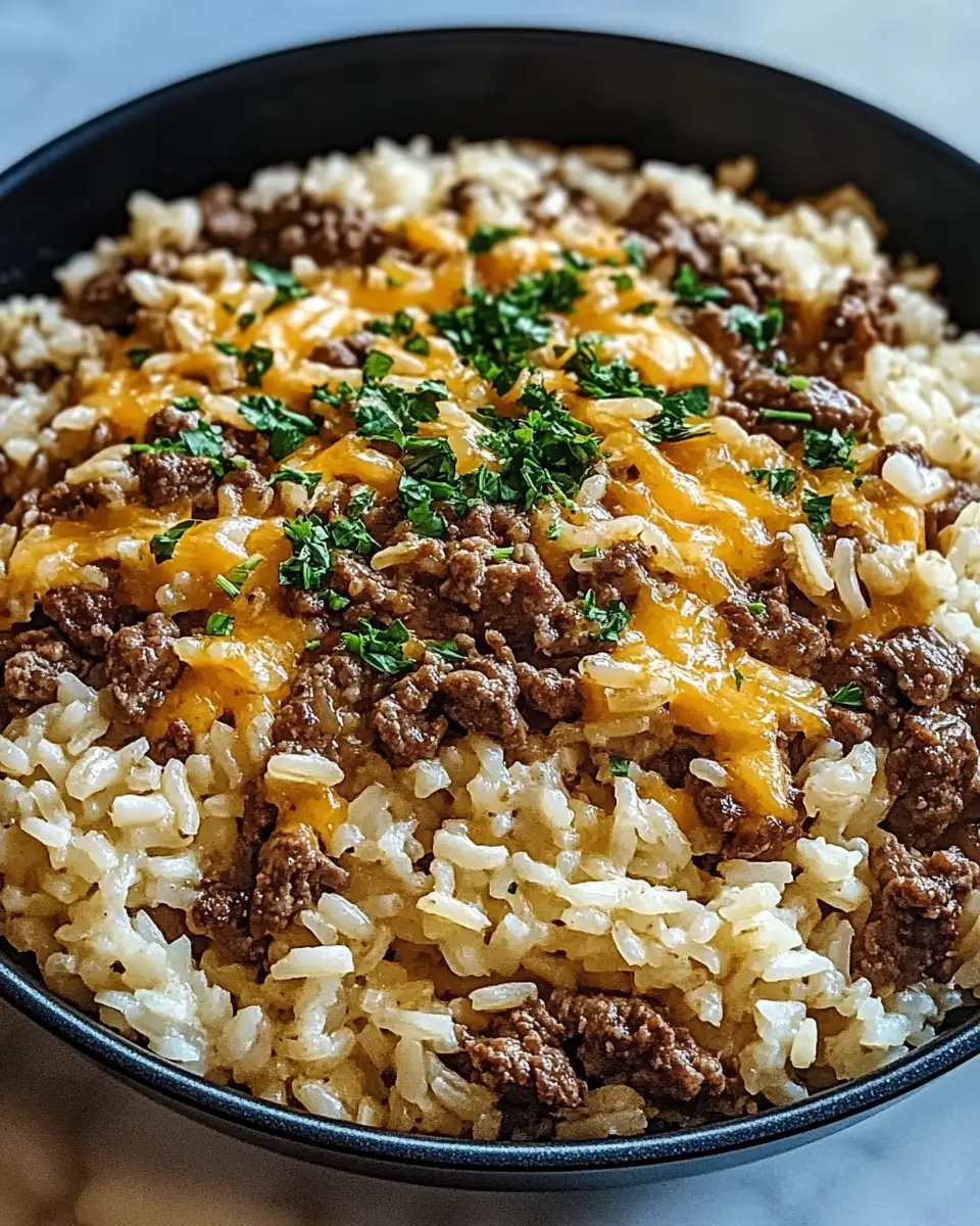One-Pan Wonder: Garlic Butter Beef and Rice Skillet with Creamy Cheddar Parmesan Sauce - Featured Image