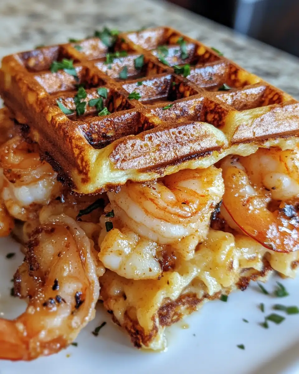 Savor the Explosion of Flavor with Garlic Butter Shrimp & Mac Waffle Sandwich Bombs 6 Final dish - Savor the Explosion of Flavor with Garlic Butter Shrimp & Mac Waffle Sandwich Bombs