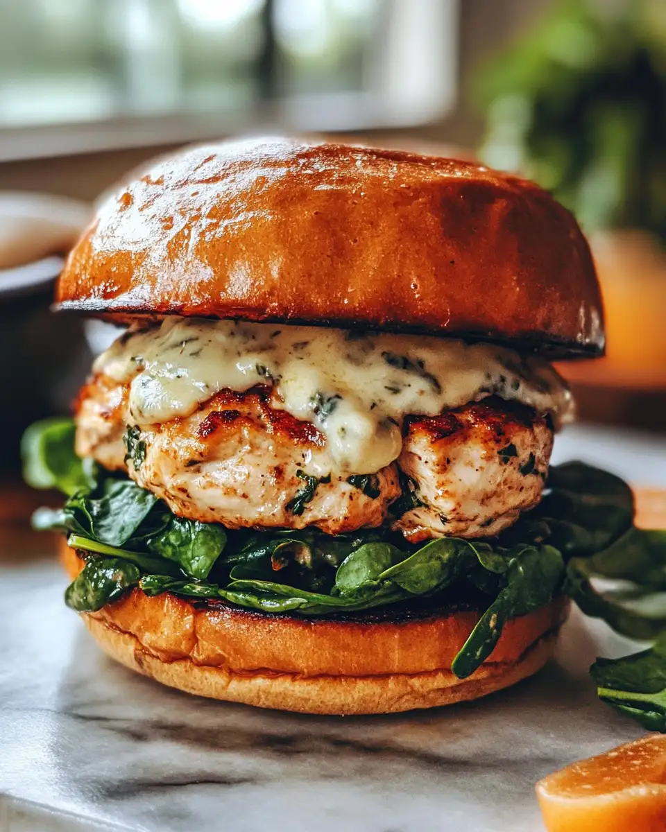 Guilt-Free Indulgence: Healthy White Cheddar Spinach Chicken Burgers 6 Final dish - Guilt-Free Indulgence: Healthy White Cheddar Spinach Chicken Burgers