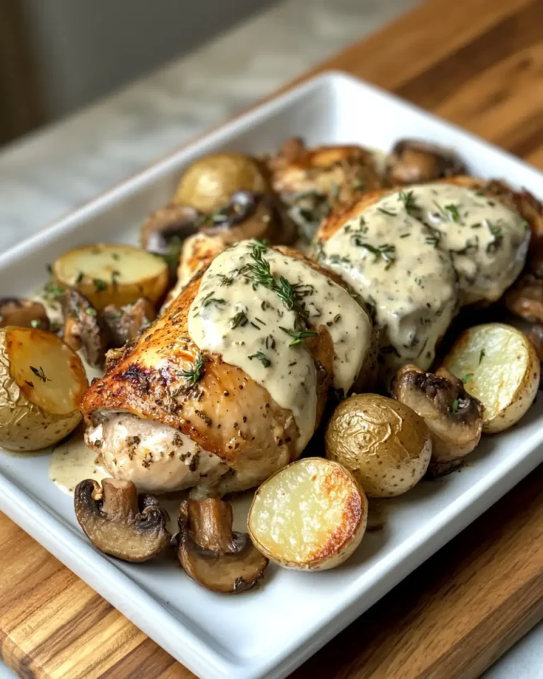 Savory Herb Roasted Chicken with Creamy White Sauce, Mushrooms, and Potatoes Delight - Featured Image