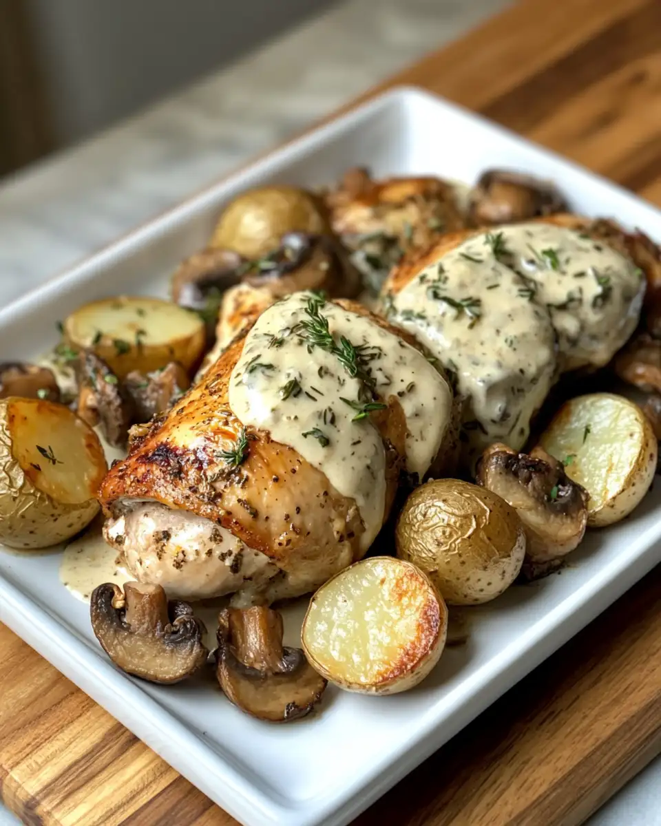 Savory Herb Roasted Chicken with Creamy White Sauce, Mushrooms, and Potatoes Delight - Featured Image