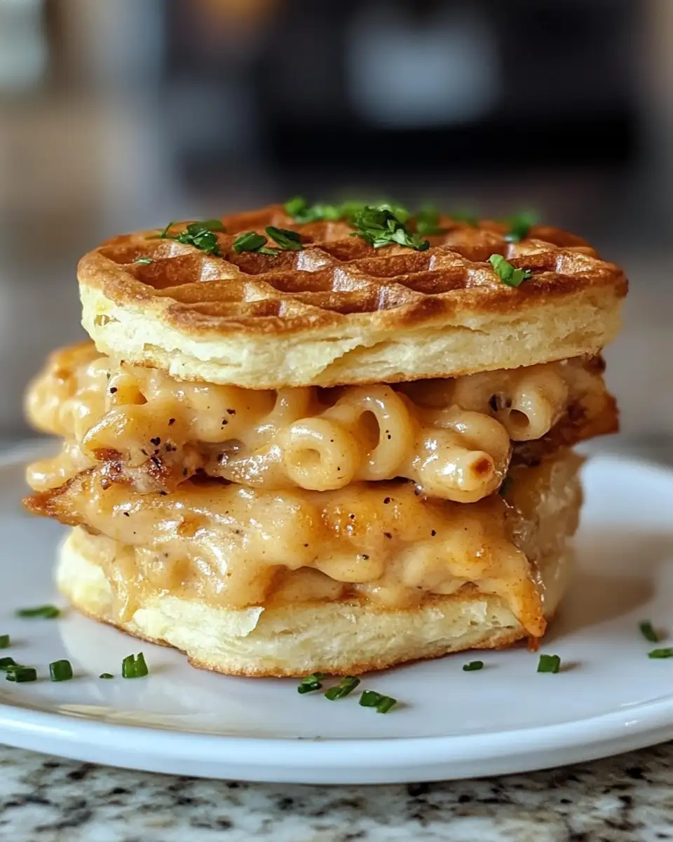 Irresistible Ranch Chicken Mac-Stuffed Waffle Biscuit Towers: The Ultimate Comfort Food Creation 6 Final dish - Irresistible Ranch Chicken Mac-Stuffed Waffle Biscuit Towers: The Ultimate Comfort Food Creation