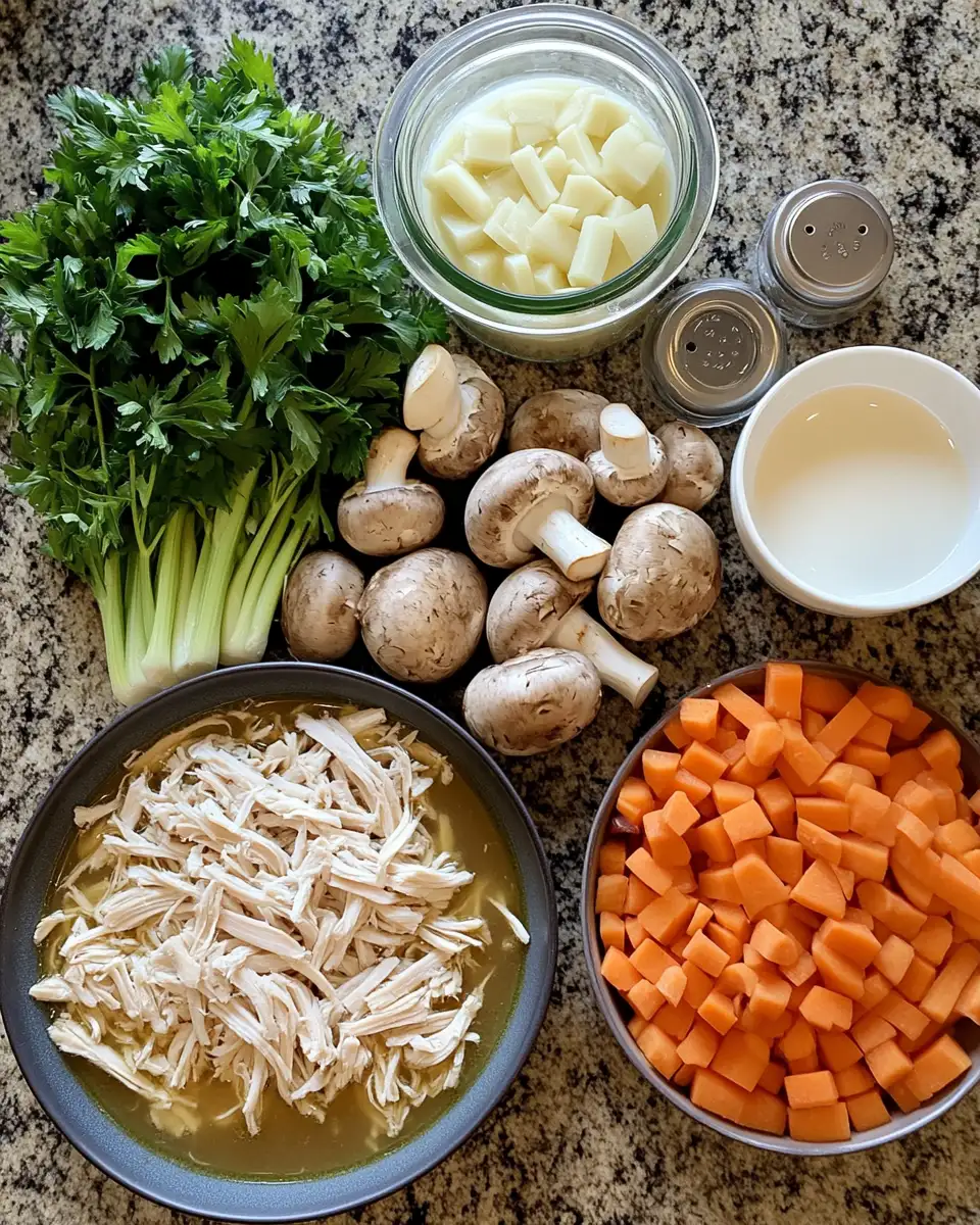 Ingredients for Cozy Up with a Bowl of Rotisserie Chicken Mushroom Soup Magic