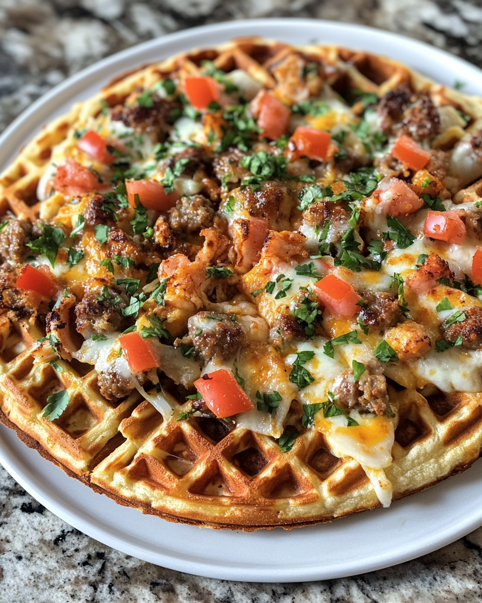 Savor the Bold Flavors of Smothered Cajun Crab & Sausage Waffle Pizza 6 Final dish - Savor the Bold Flavors of Smothered Cajun Crab & Sausage Waffle Pizza