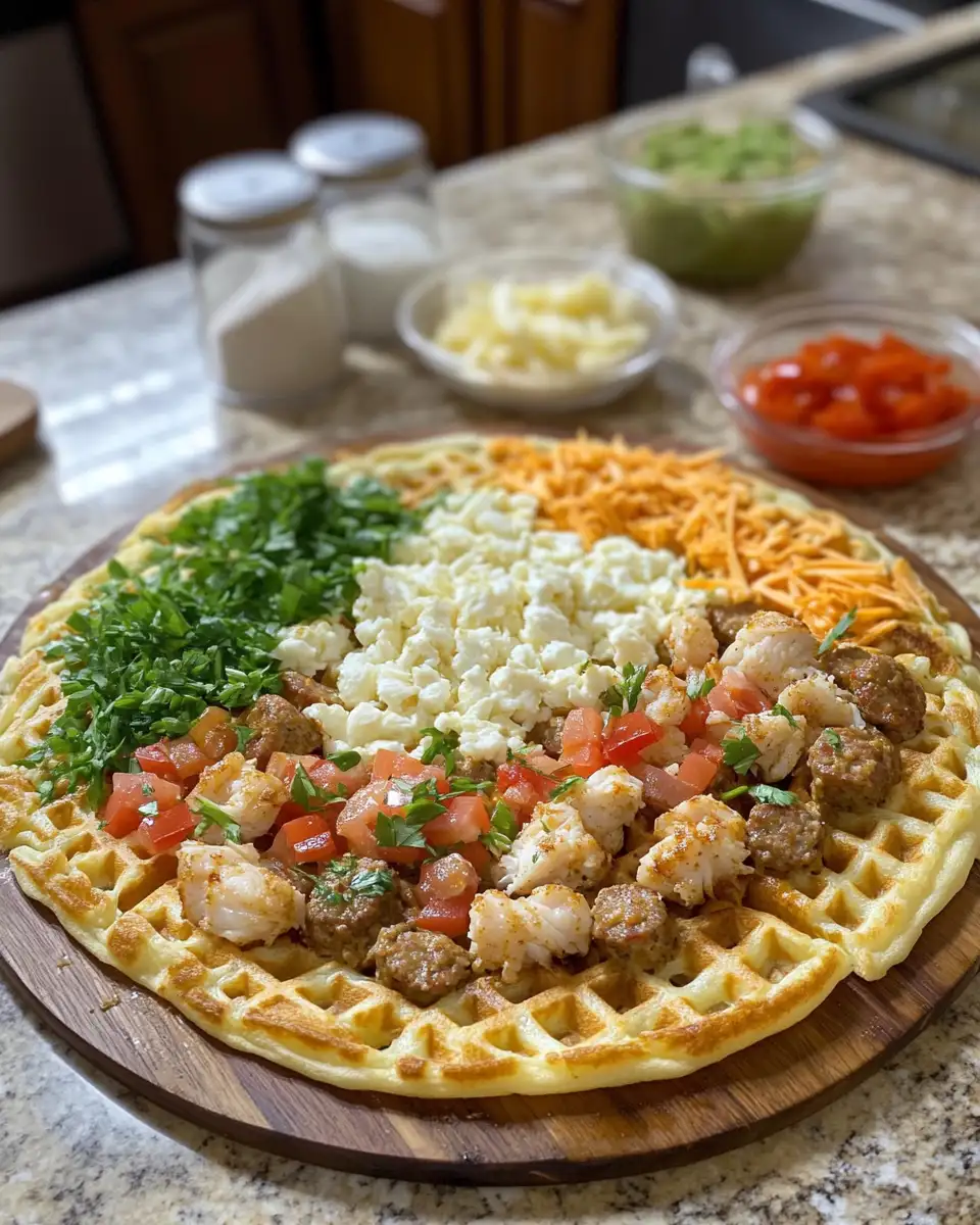 Savor the Bold Flavors of Smothered Cajun Crab & Sausage Waffle Pizza 4 Ingredients for Savor the Bold Flavors of Smothered Cajun Crab & Sausage Waffle Pizza