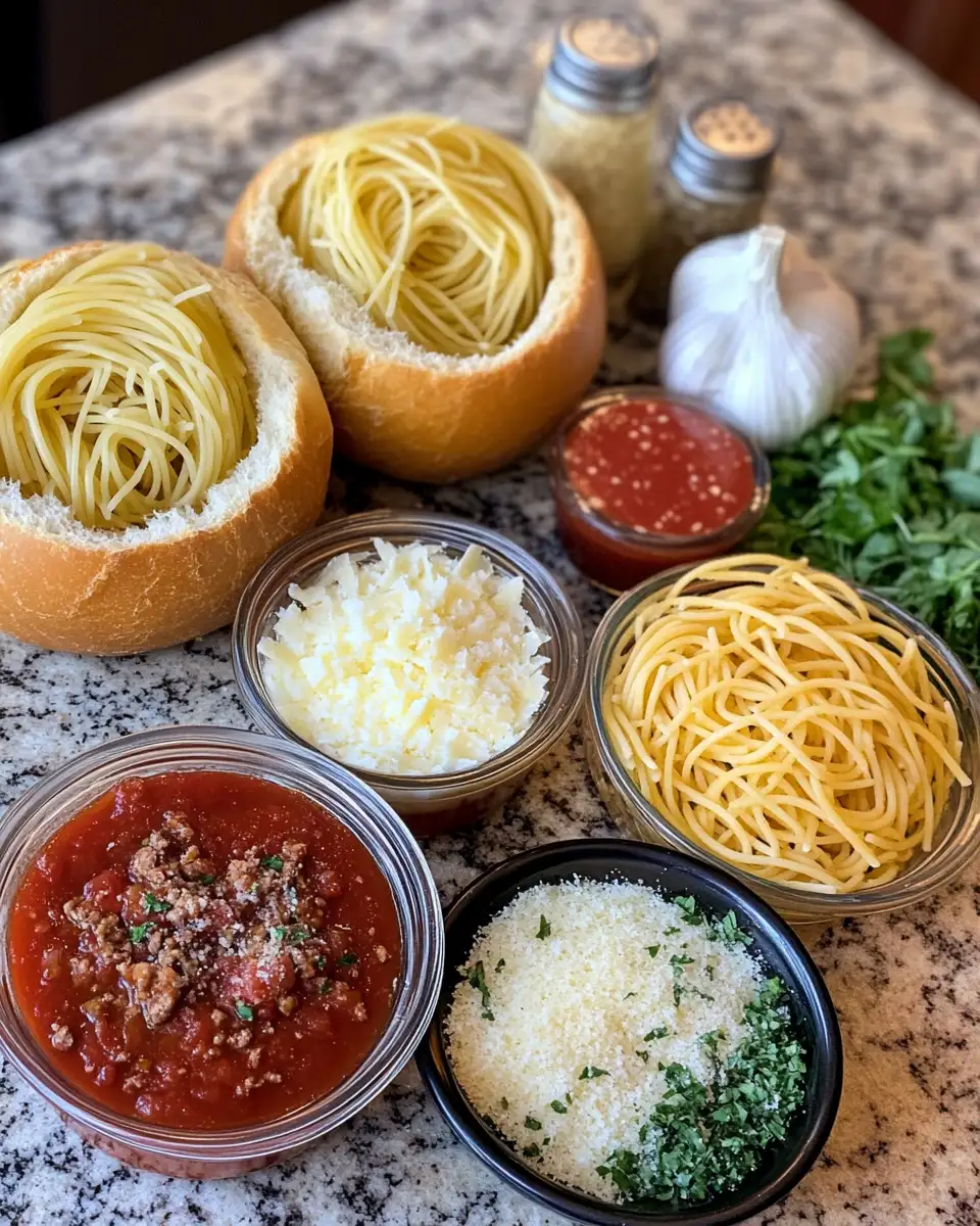 Deliciously Twisted: Spaghetti Garlic Bread Bowls to Wow Your Taste Buds 4 Ingredients for Deliciously Twisted: Spaghetti Garlic Bread Bowls to Wow Your Taste Buds
