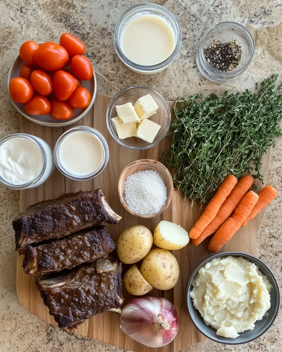 Indulge in Comfort: Tender Short Rib Ragu Over Silky Parmesan Mashed Potatoes 4 Ingredients for Indulge in Comfort: Tender Short Rib Ragu Over Silky Parmesan Mashed Potatoes