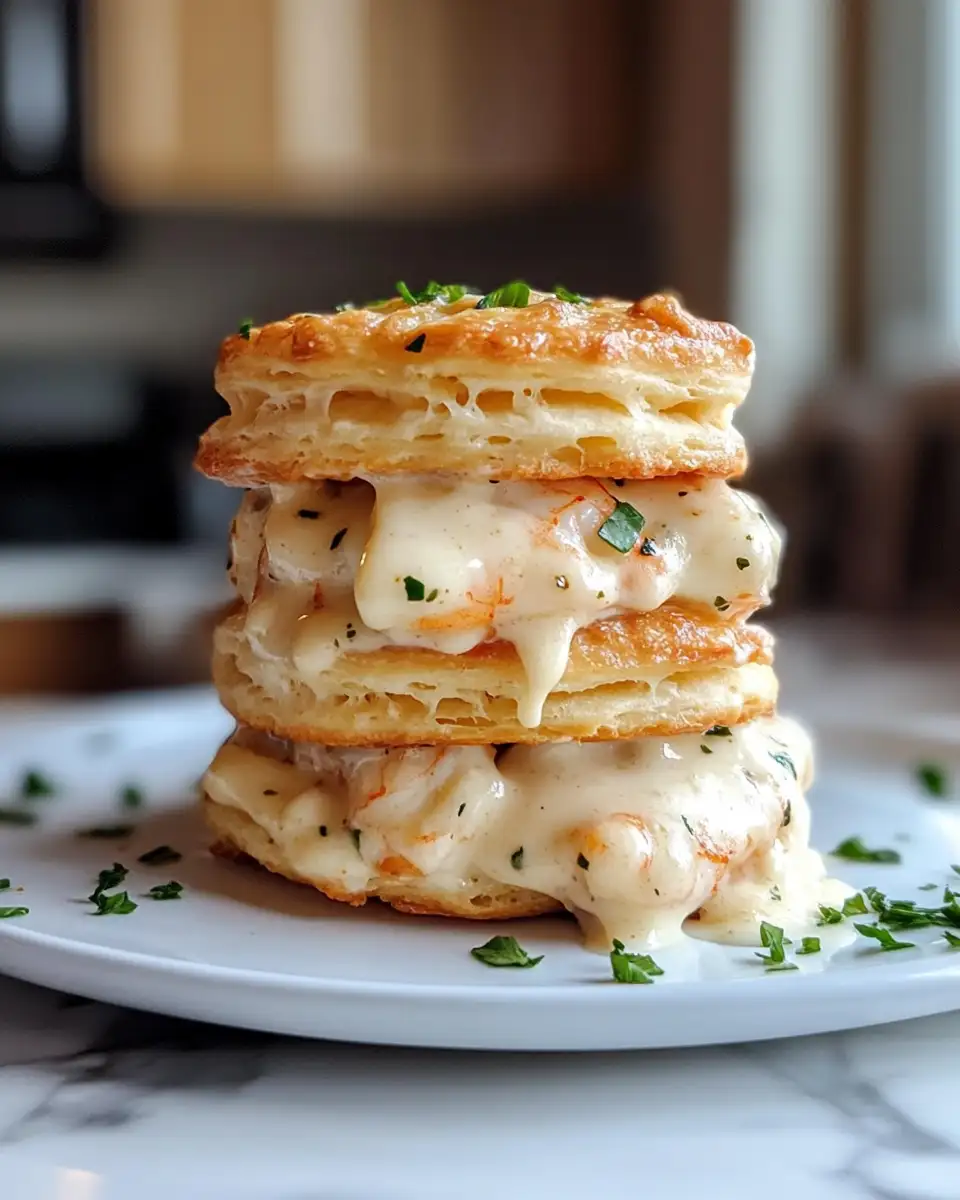 Towering Triple-Cheese Shrimp Alfredo Biscuit Stackers Delight - Featured Image