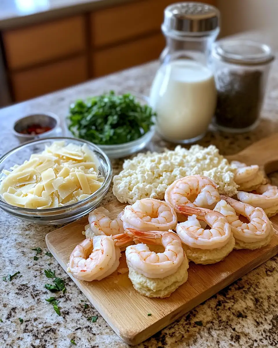 Towering Triple-Cheese Shrimp Alfredo Biscuit Stackers Delight 4 Ingredients for Towering Triple-Cheese Shrimp Alfredo Biscuit Stackers Delight