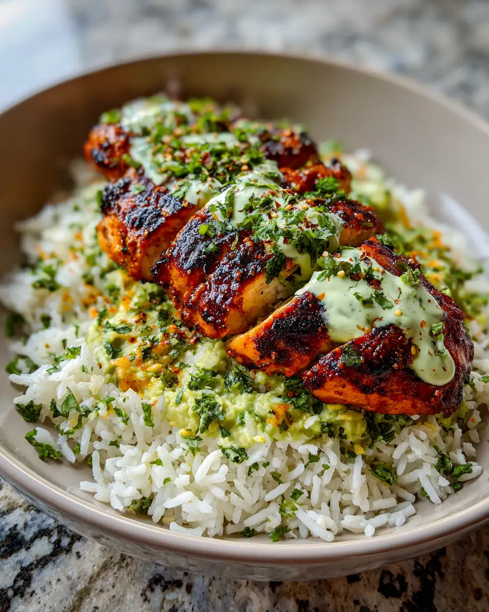 Zesty Cilantro Lime Chicken with Creamy Avocado and Fragrant Jasmine Rice Delight 6 Final dish - Zesty Cilantro Lime Chicken with Creamy Avocado and Fragrant Jasmine Rice Delight