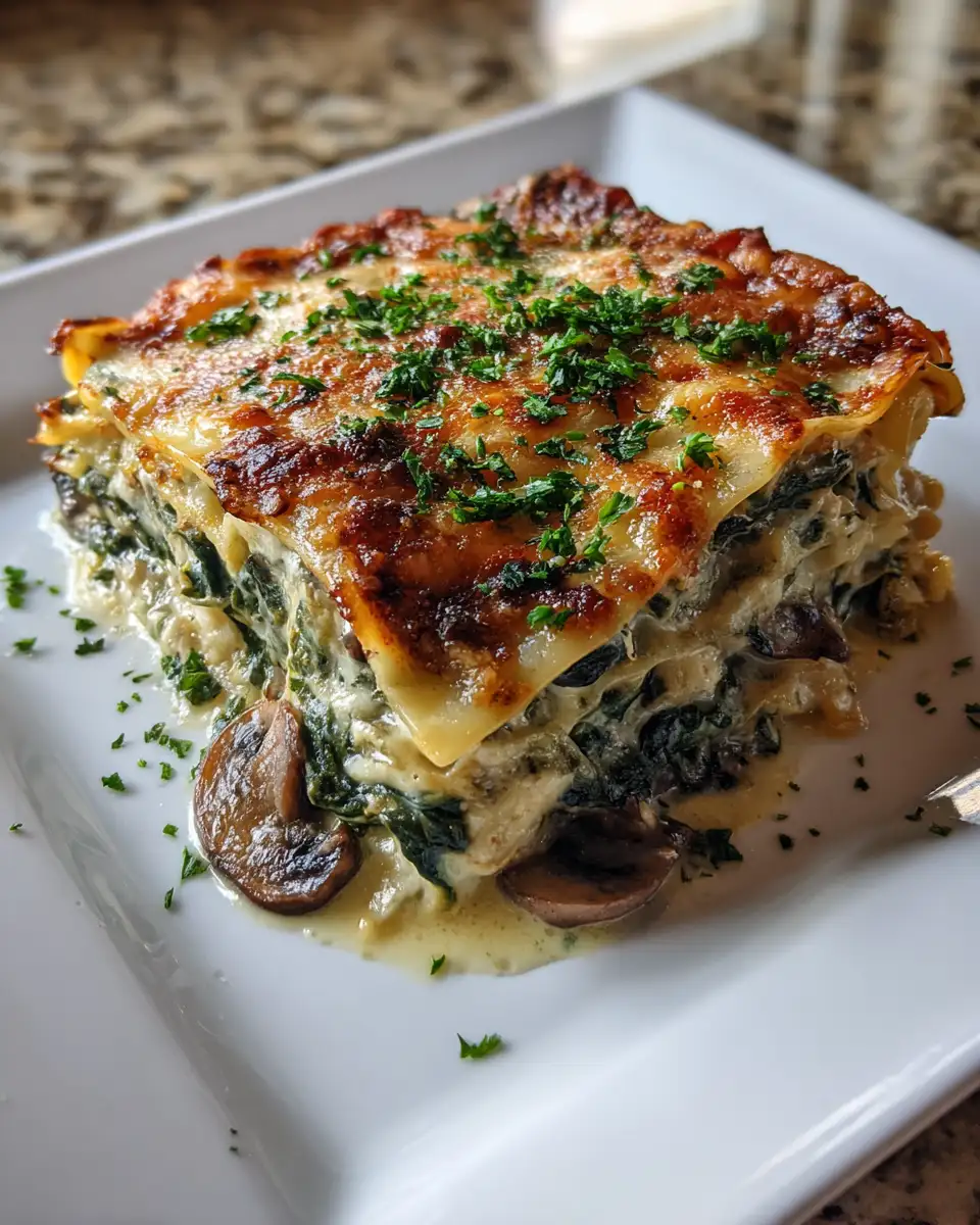 Final dish - Layers of Love Dive into Our Creamy Mushroom Spinach Lasagna