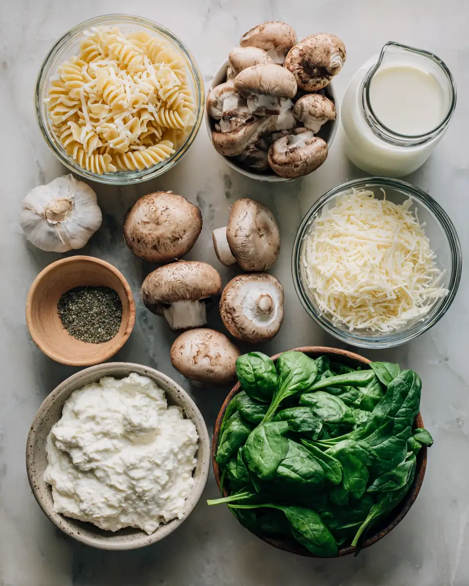 Ingredients for Layers of Love Dive into Our Creamy Mushroom Spinach Lasagna