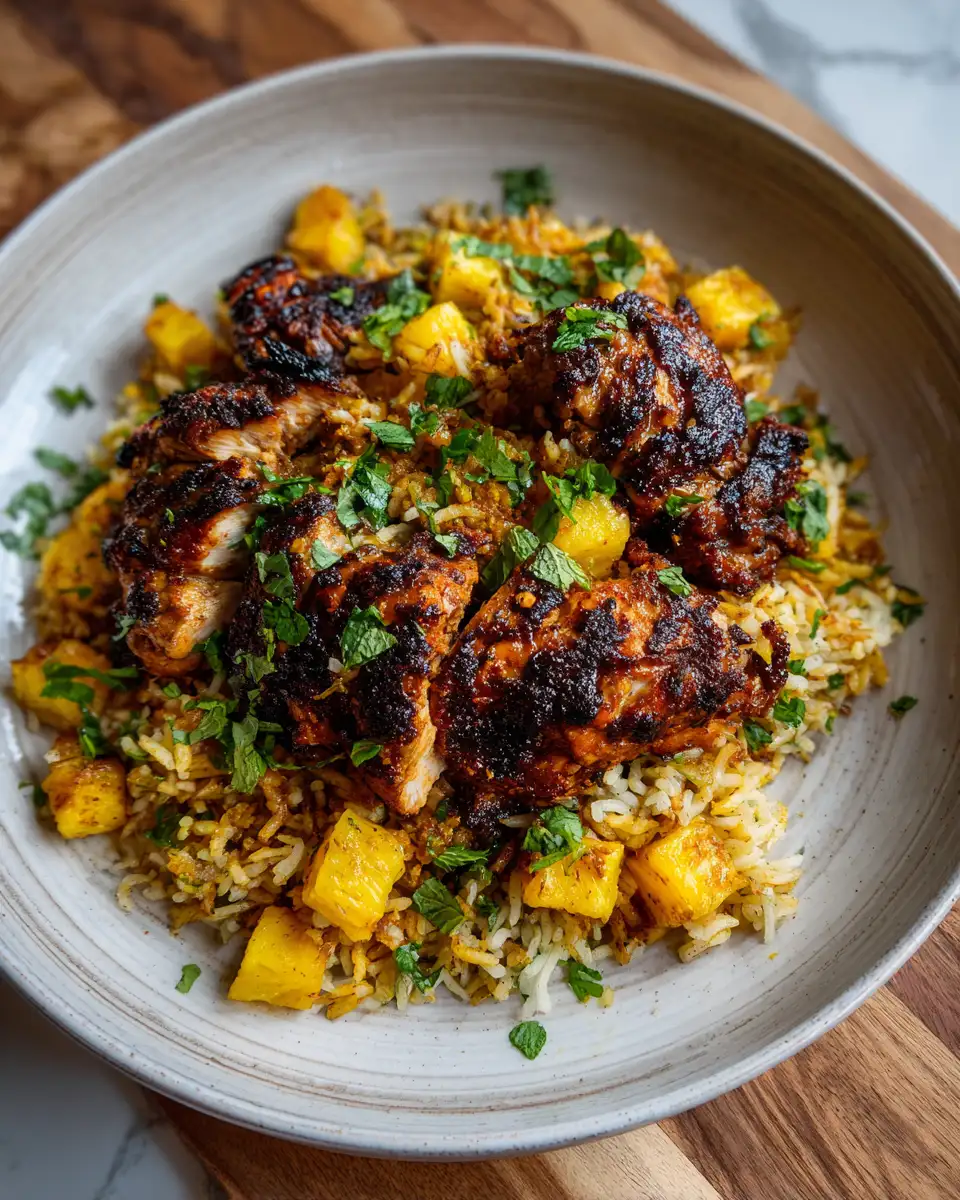 Tropical Twist: One Pan Jerk Chicken with Pineapple Coconut Rice 4 Final dish - Tropical Twist: One Pan Jerk Chicken with Pineapple Coconut Rice