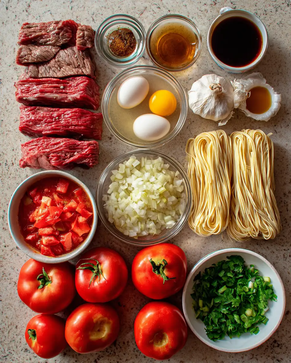 Savor the Symphony: Tomato Egg and Beef Noodle Soup Delight 3 Ingredients for Savor the Symphony: Tomato Egg and Beef Noodle Soup Delight